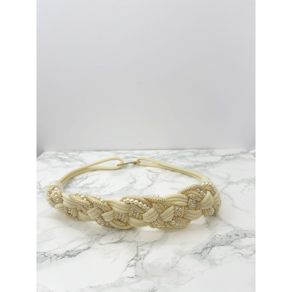 Vintage Cream Braided Pearl Belt Fish Hook Closure Size S/Mβ